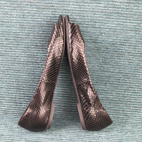 Cole Haan Morgan Peep Toe Ballet Flats Black Leather Uppers Embossed Snakeskin - Picture 8 of 16